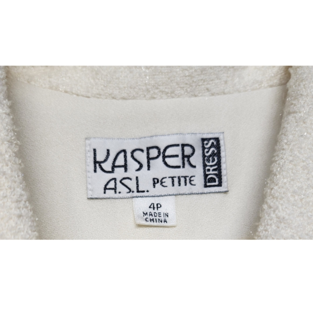 VINTAGE KASPER A.S.L PETITE DRESS OFF WHITE COAT DRESS SIZE 4P - Picture 4 of 4